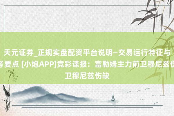 天元证券_正规实盘配资平台说明—交易运行特征与参考要点 [小炮APP]竞彩谍报：富勒姆主力前卫穆尼兹伤缺