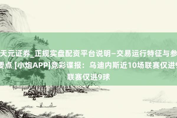 天元证券_正规实盘配资平台说明—交易运行特征与参考要点 [小炮APP]竞彩谍报：乌迪内斯近10场联赛仅进9球