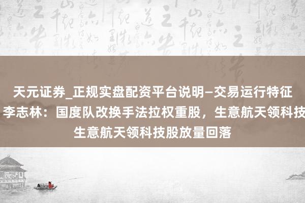天元证券_正规实盘配资平台说明—交易运行特征与参考要点 李志林：国度队改换手法拉权重股，生意航天领科技股放量回落